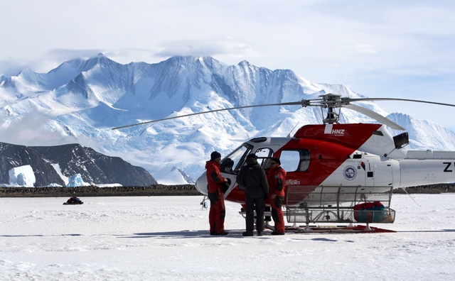 Helicopter and crew with the Italian Antarctic program.