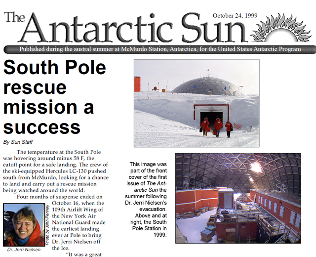 Front page of Antarctic Sun, Oct. 24, 1999.