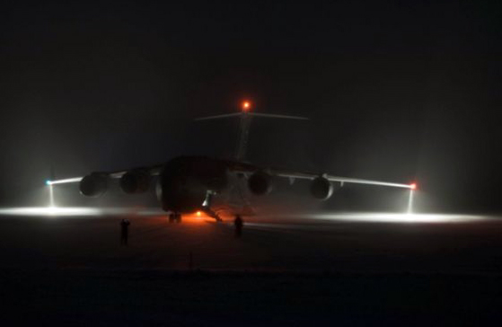 Air Force C17 at Pegasus airfield after first night-vision landing.