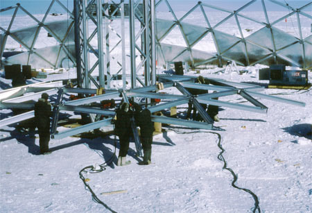 People work on the dome.