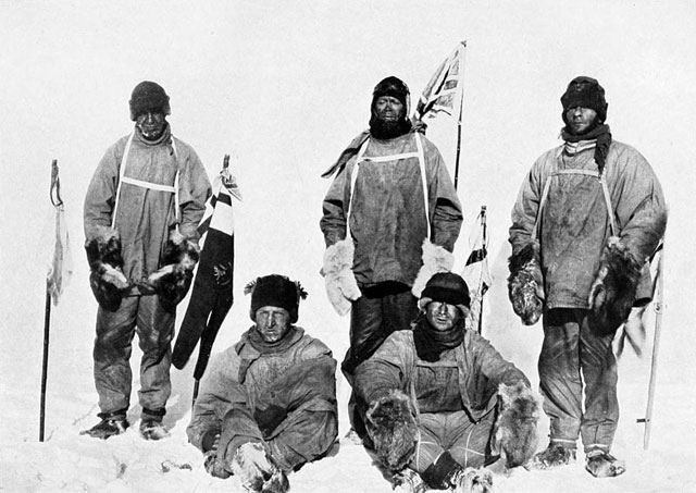 Five people in cold-weather gear.