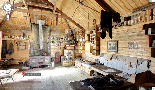 Interior of wooden building.