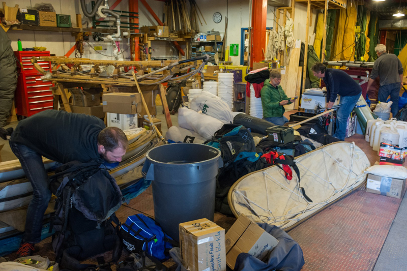 Researchers and support staff unpack gear and return it to the Berg Field Center after a successful field season