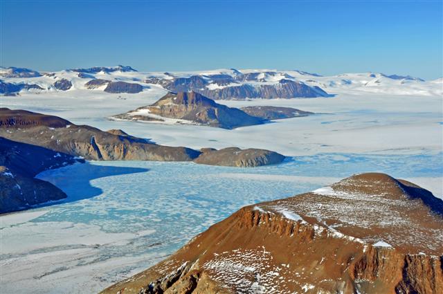 Glaciers and mountains in Antarctica.