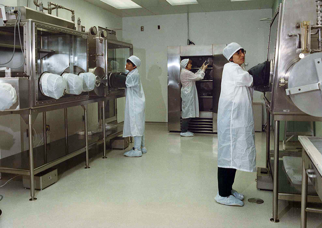 Workers process meterorites at NASA’s Johnson Space Center in Houston.