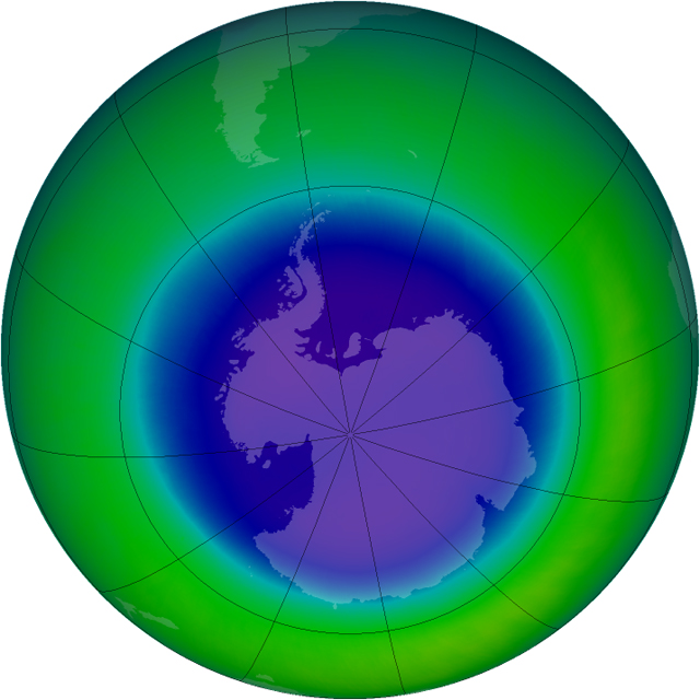 Graphic of ozone hole over Antarctica.