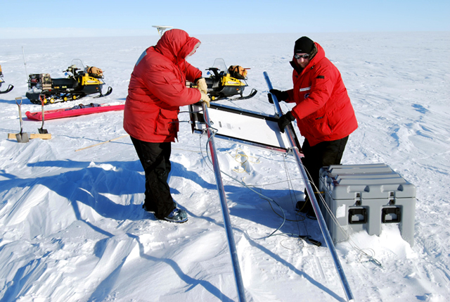 Scientists set up a GPS station over a subglacial lake.