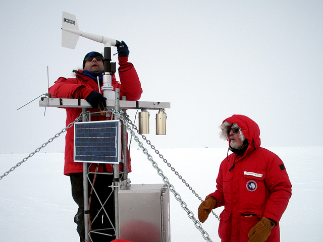 Scientists set up a weather station in Antarctica.