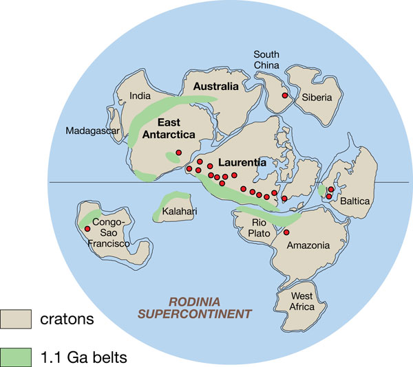 Map of supercontinent Rodinia.