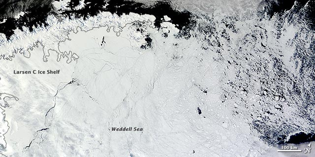 Satellite image of part of Antarctica.