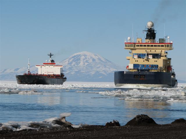 Two vessels near McMurdo Station.