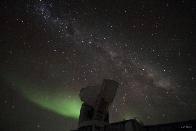 The Milky Way and telescope at South Pole.