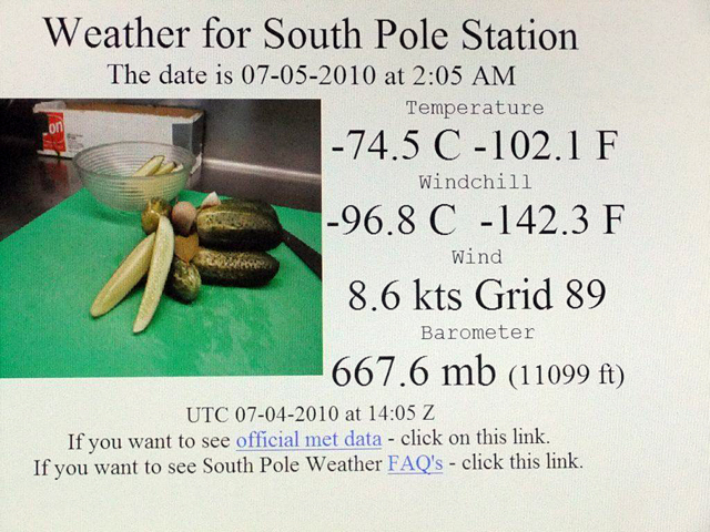 A shot of South Pole weather data.