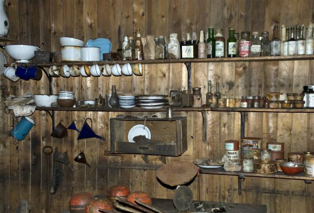 Shelves of dishes.