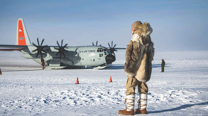 Station manager, Wayne White, dressed in his reproduction Roald Amundsen gear