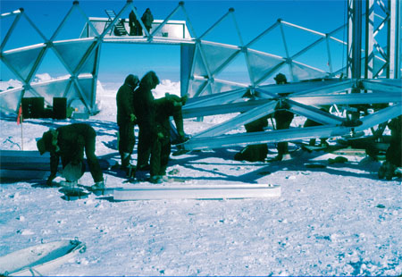 Seabees construct geodesic dome.