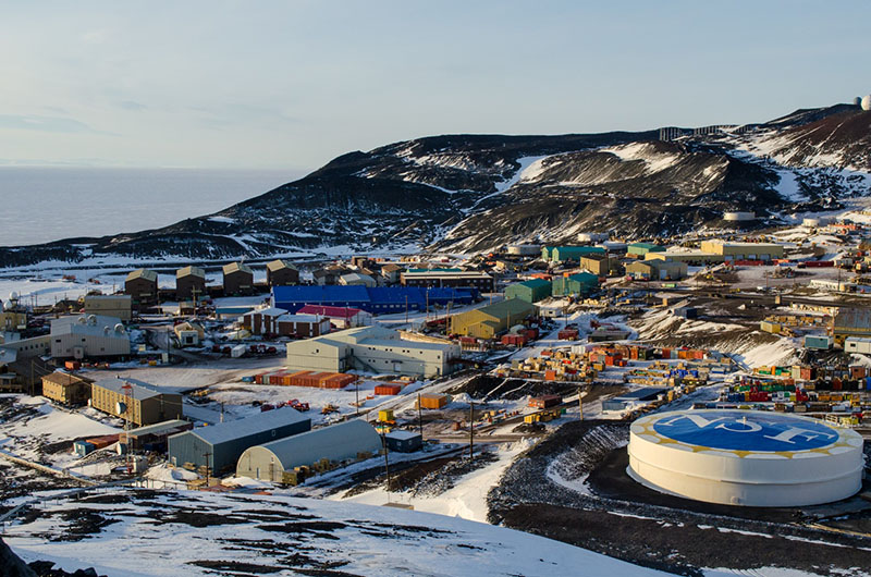 McMurdo Station as it looks now. Building-155, the big blue structure at the center, and several of the surrounding smaller buildings are slated for demolition as the new core facility is built in their place.