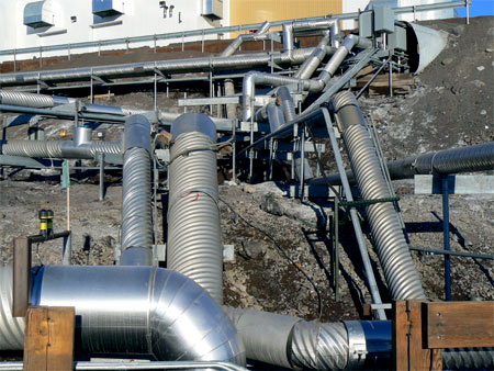 Outdoor piping at McMurdo Station.