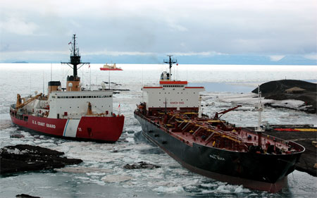 Three ships in area covered by ice.