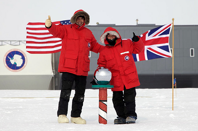 People give thumbs up at South Pole.