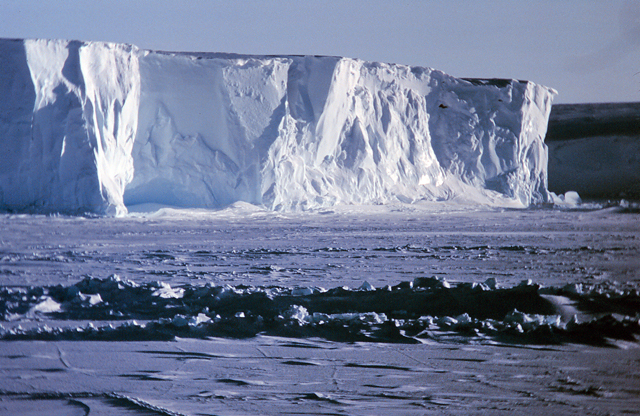 A tall ice shelf in Antarctica.