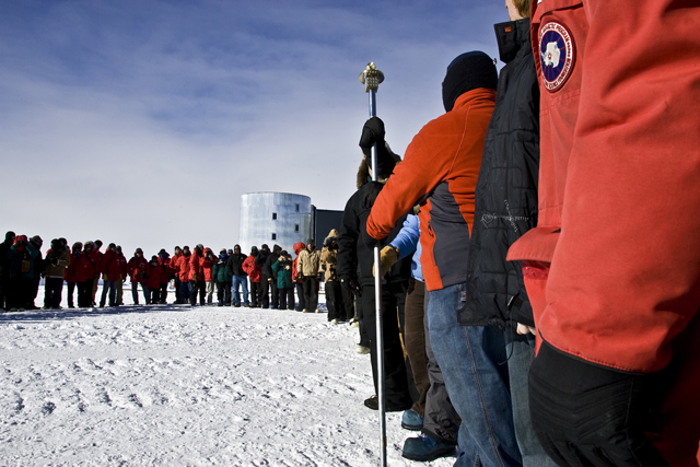 South Pole geographic marker ceremony, Jan. 1, 2010.