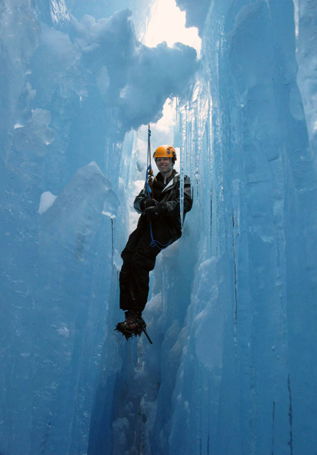 Oona Stern descends a crevasse.