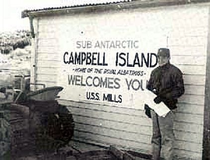 Welcome sign at Campbell Island.