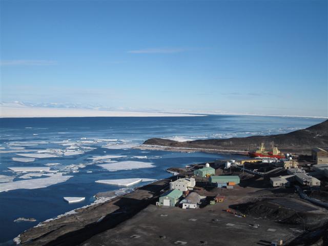 Small town near water's edge.