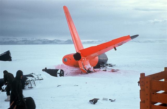Crashed plane on snow.