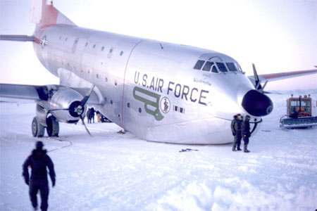 Plane sits on its nose.