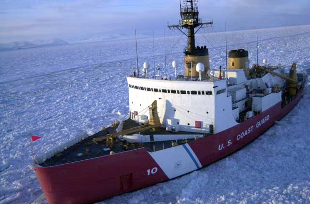 Icebreaker in ice.