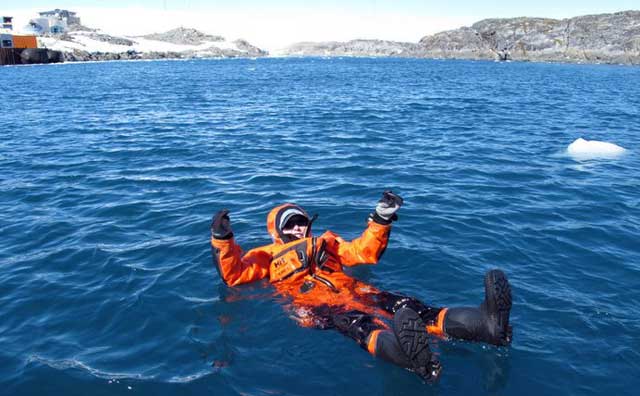 Person floats in water.