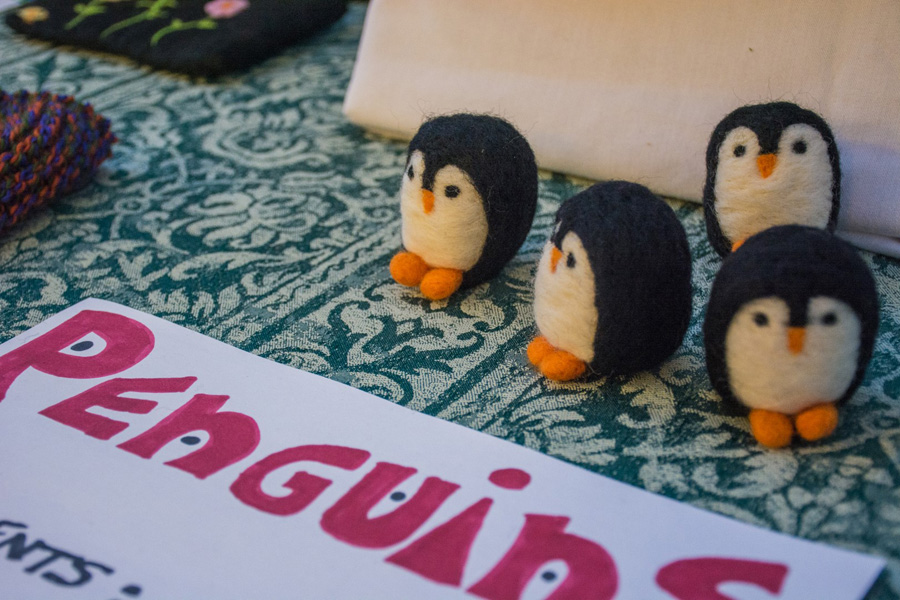 Small woolen penguins made by Lisa Gacioch are one of the many Antarctic-inspired contributions to the craft fair.