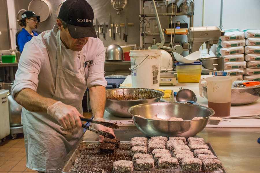 Chef Keith Garrett from New Zealand's Scott Base Shows McMurdo how to prepare lamington dessert squares