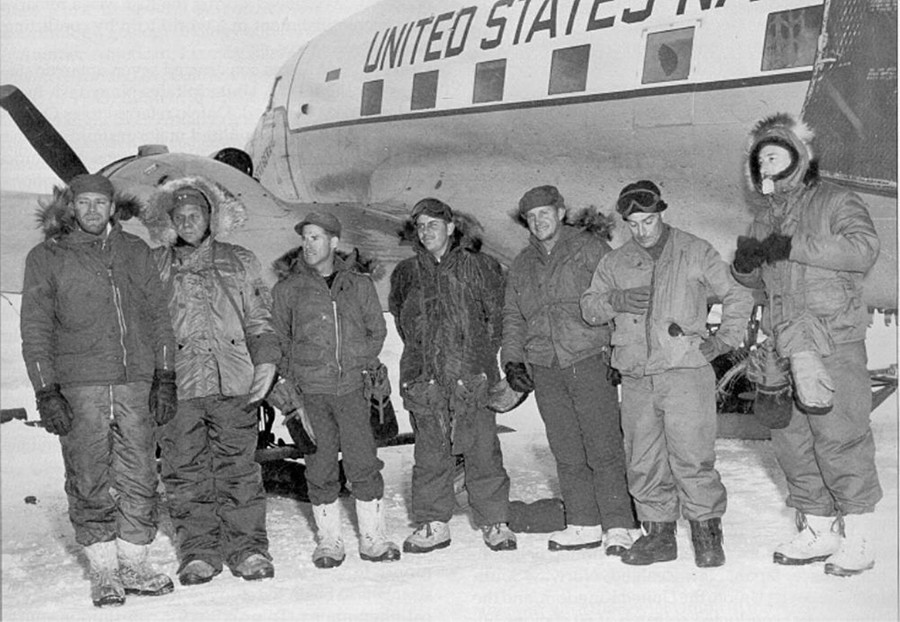 The seven crewmembers and passengers on the Que Sera Sera who were the first to land at the South Pole