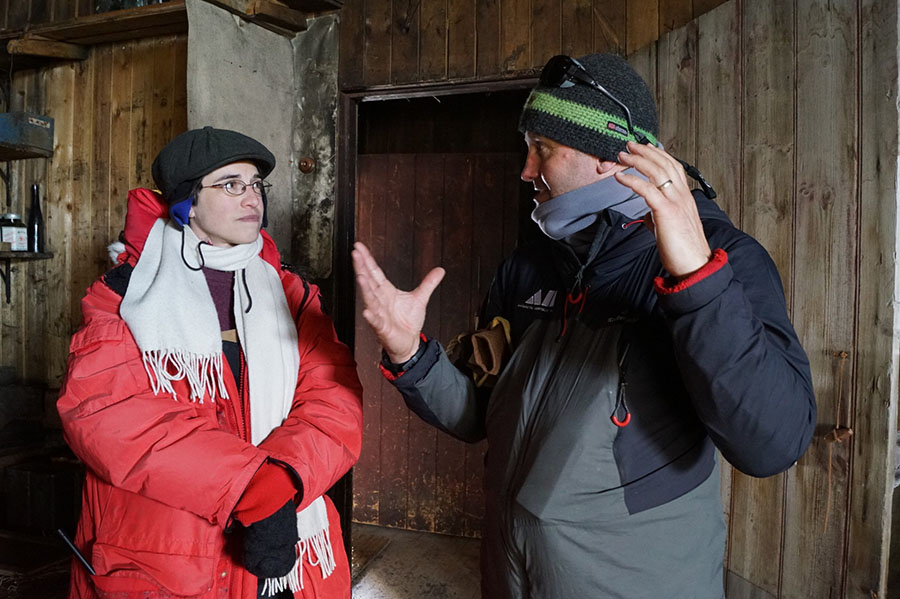 Inside Robert Falcon Scott's historic hut, Sarah Airriess (left) talks with Nigel Watson, the executive director of the Antarctic Heritage Trust which manages the preservation of the region's historic huts. 