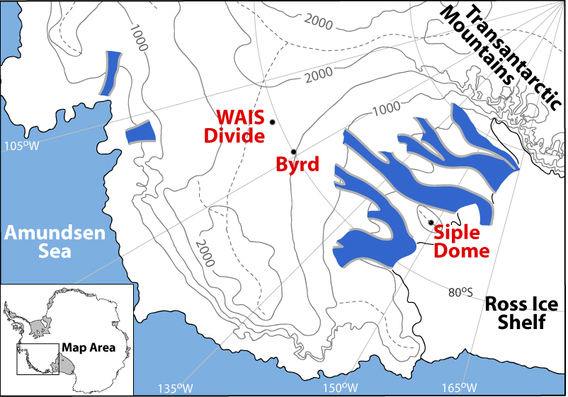 Map of WAIS Divide location in Antarctica.