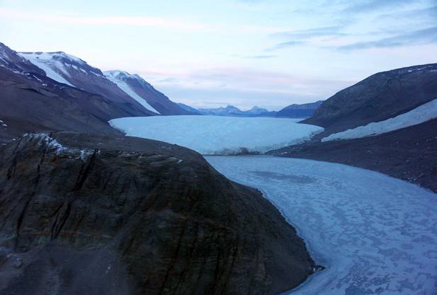 West lobe of Lake Bonney and the Taylor Glacier.