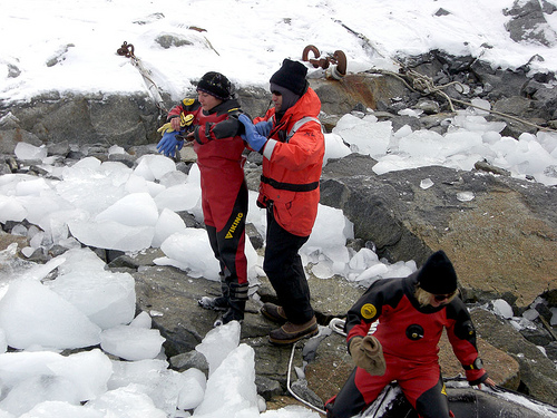 Scientists prepare for a dive.