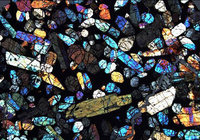 Thin section of a meteorite.