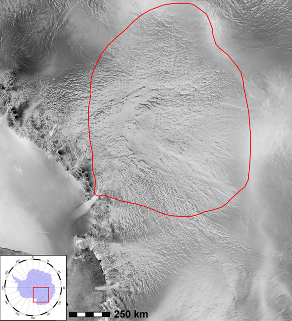 Satellite image of Antarctic region.