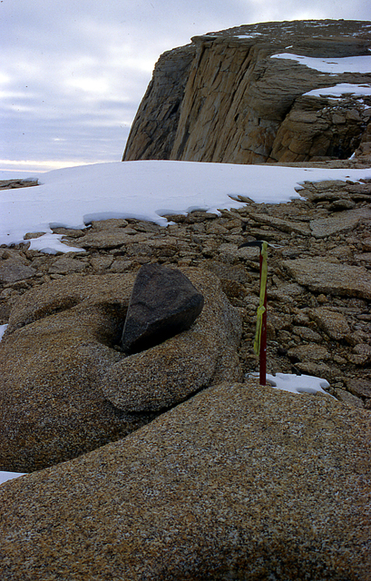 A glacial rock left from the retreat of ice.