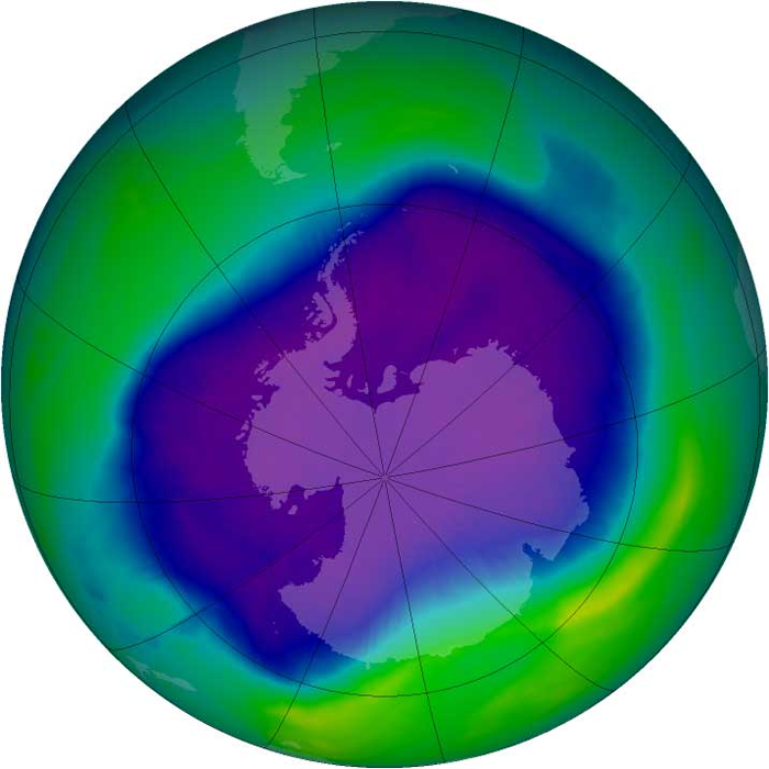 A graphic of the 2006 ozone hole over Antarctica.