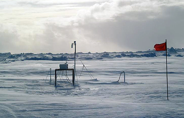 Instruments sitting on top of ice.