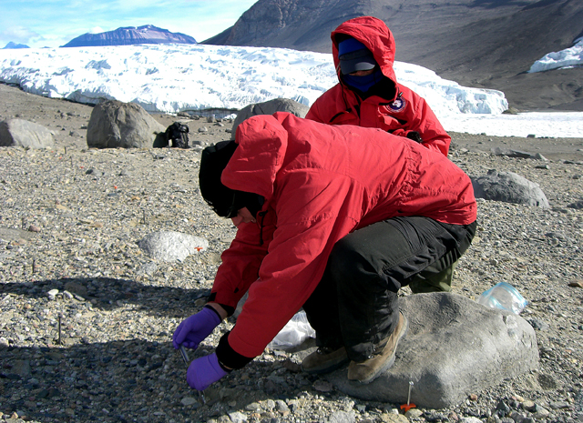 Scientists collect soil samples in Dry Valleys.
