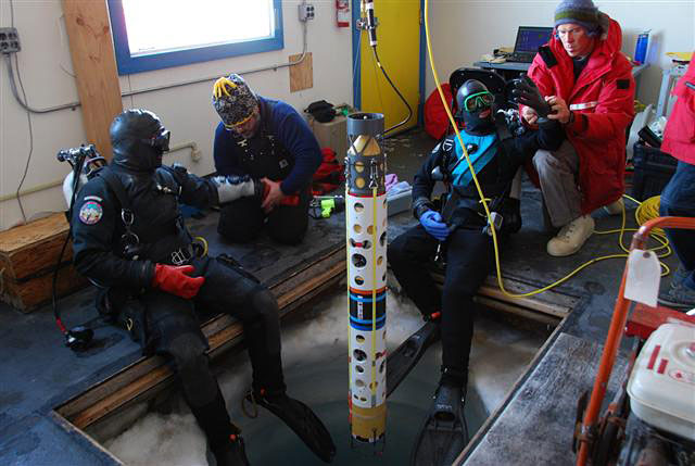 Divers prepare to get into the water.