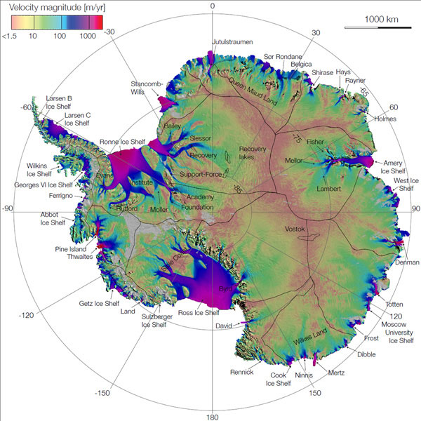 Colorful map of Antarctica.
