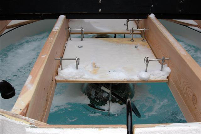 Instruments embedded in tub of ice.