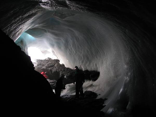 People in a icy tunnel